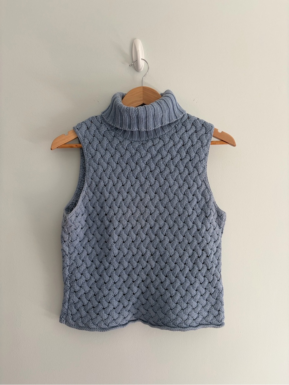 Vintage Sleeveless Turtleneck Cotton Knit Sweater Vest - Periwinkle, SP